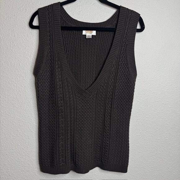 Talbots Petites Brown Cable Knit Vest Sz Medium - Picture 1 of 11